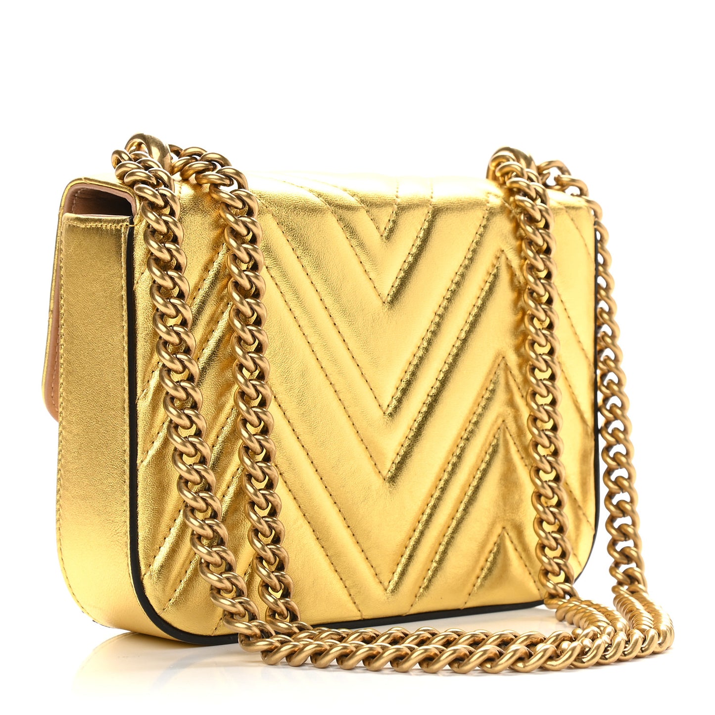 Metallic Nappa Matelasse Broadway Shoulder Bag Gold