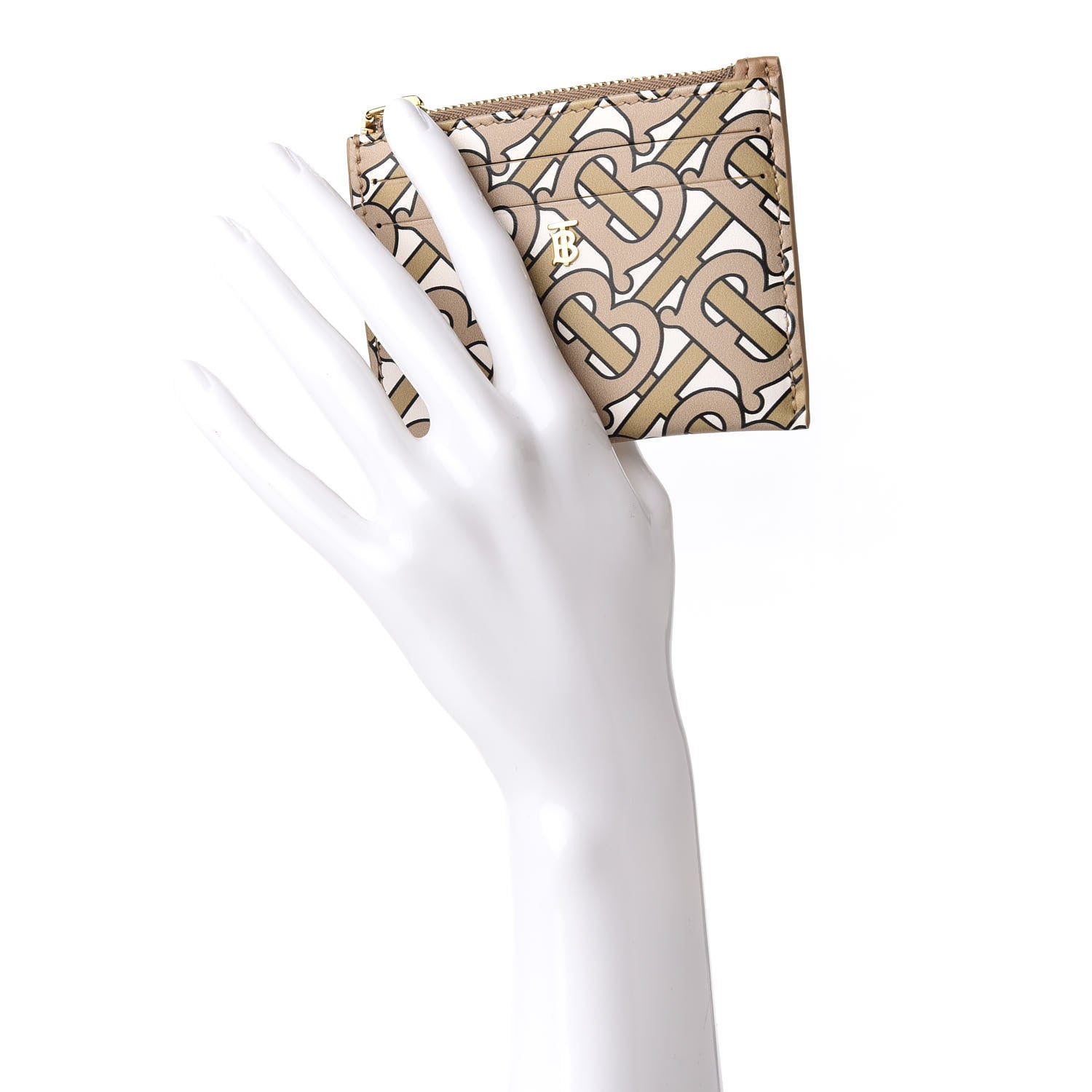 Burberry Calfskin Monogram Simone Coin Case Card Holder Beige 2 of 7