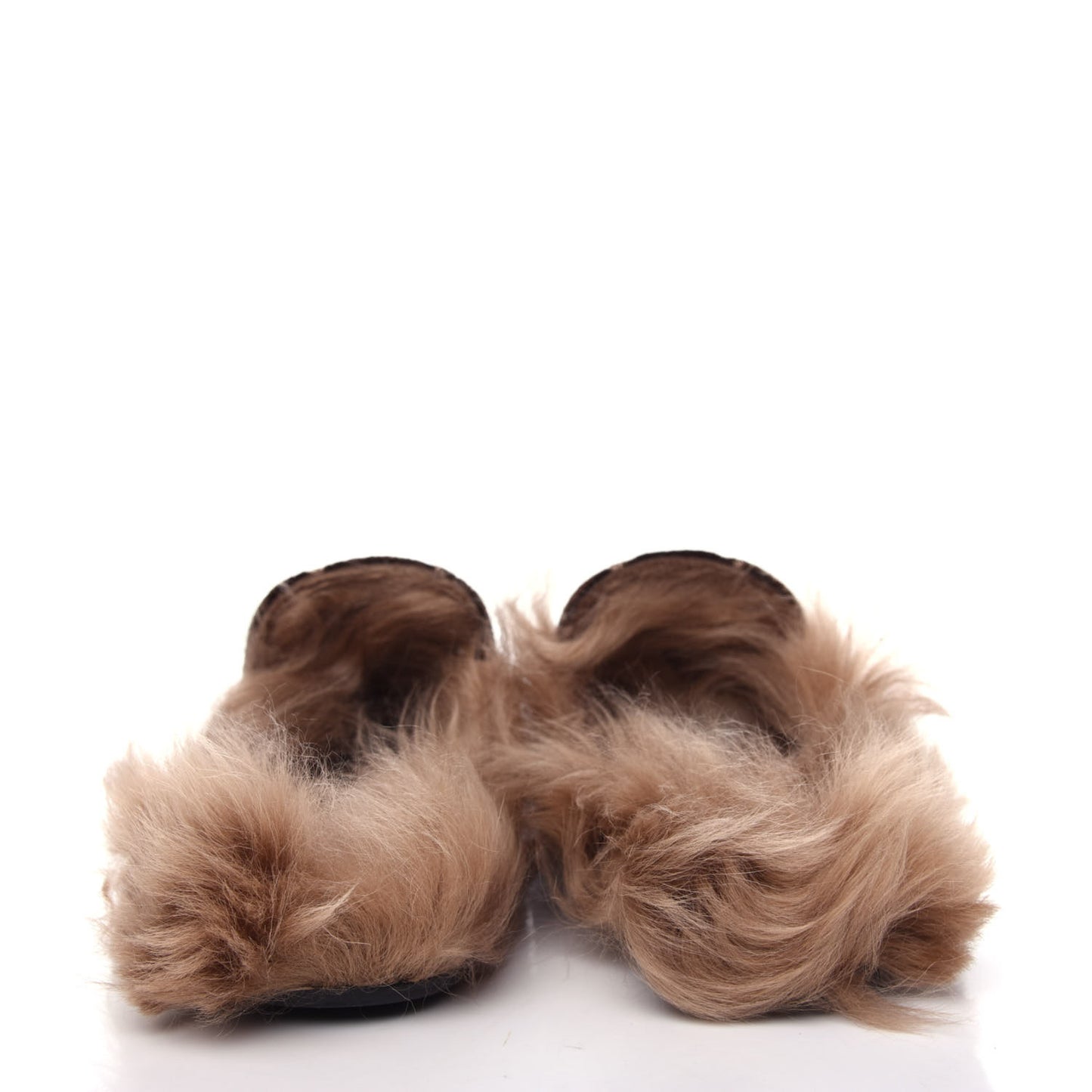 Velvet GG Monogram Fur Womens Princetown Slippers 37.5 Brown Black Natural