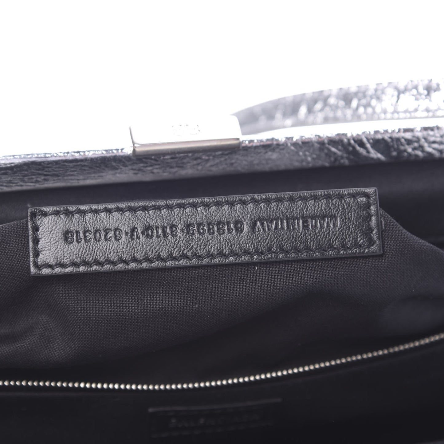 Metallic Textured Calfskin Logo XL Cloud Clutch Silver