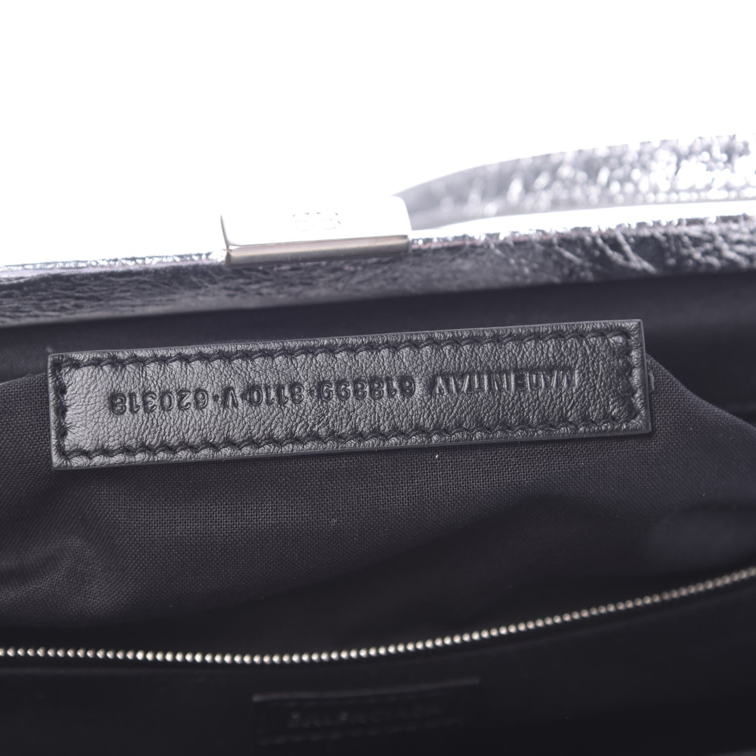 Balenciaga Metallic Textured Calfskin Logo XL Cloud Clutch Silver 7 of 10