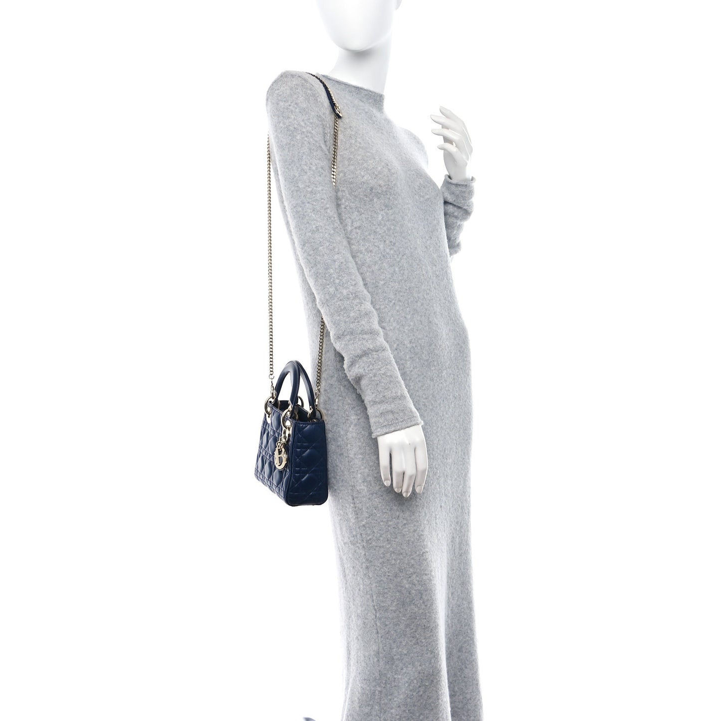 CHRISTIAN DIOR Lambskin Cannage Mini Lady Dior Navy Blue