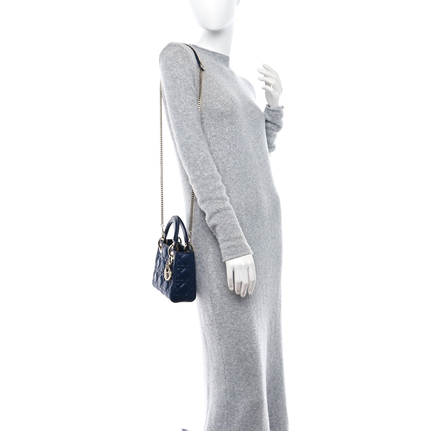 Christian Dior CHRISTIAN DIOR Lambskin Cannage Mini Lady Dior Navy Blue 3 of 10