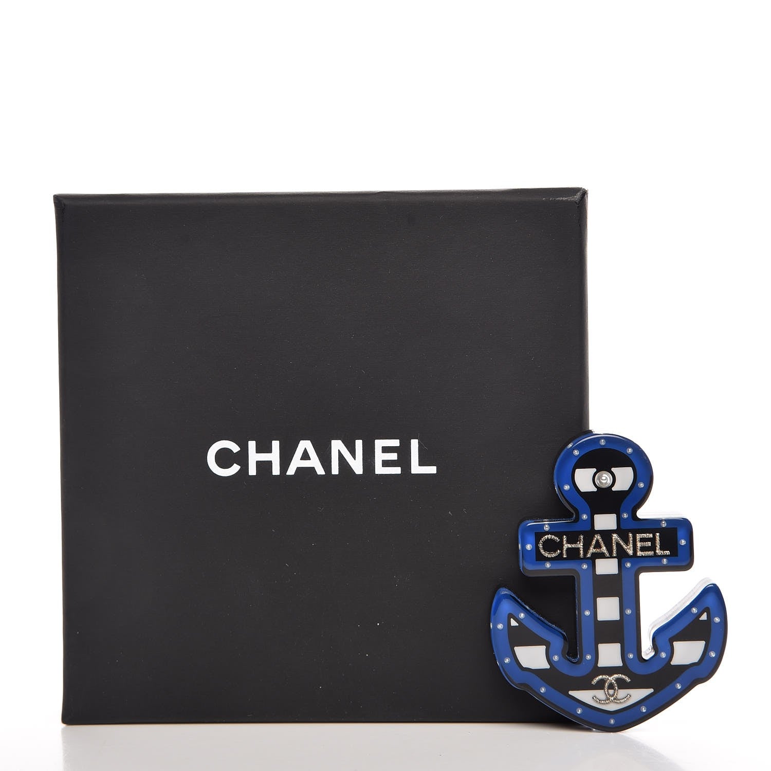 Chanel Resin Pearl Anchor CC Brooch Black Blue 5 of 5