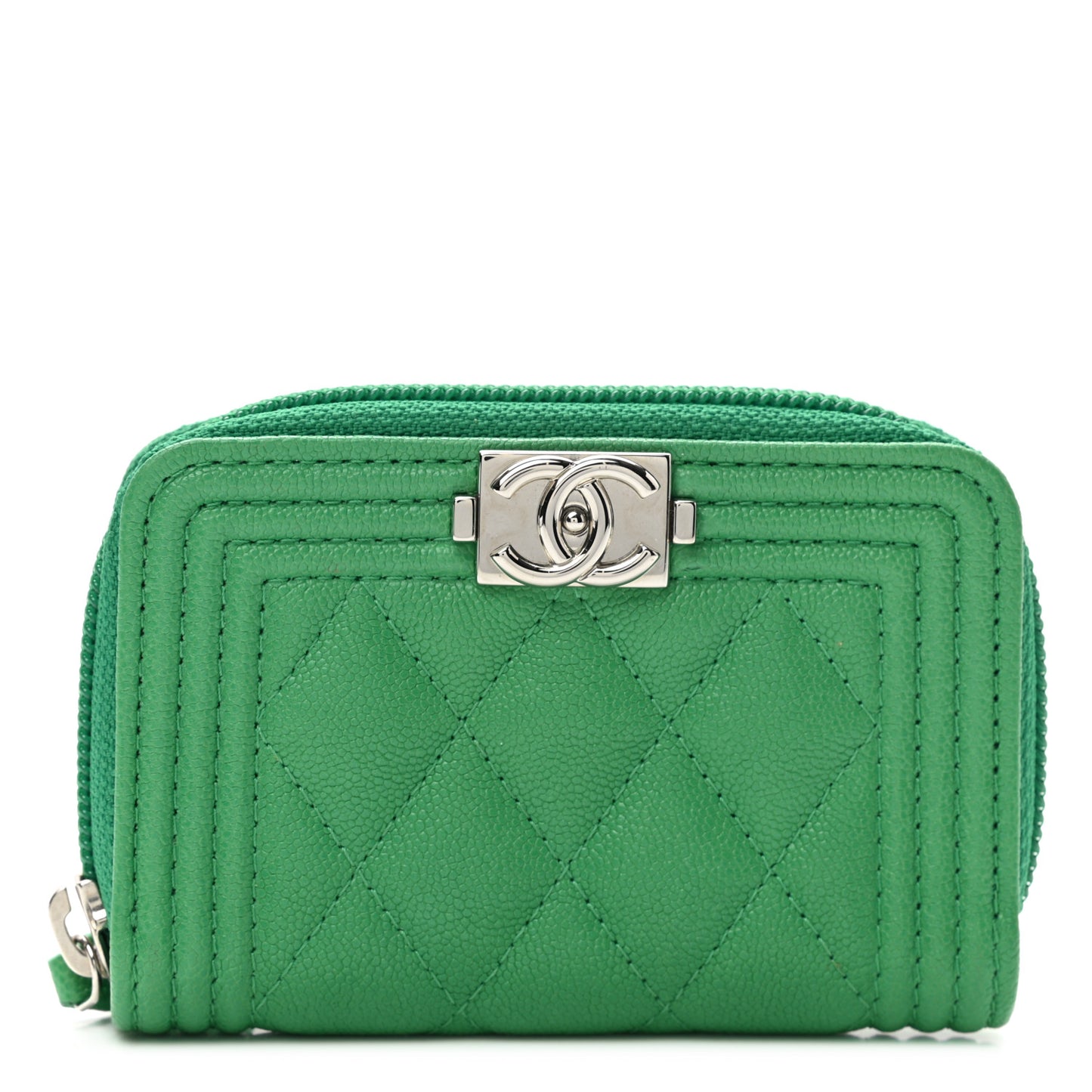 Caviar Quilted Boy Zip Around Coin Purse Wallet Green