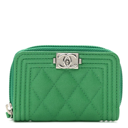 Chanel Caviar Quilted Boy Zip Around Coin Purse Wallet Green 1 of 7