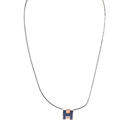 Hermes Rose Gold Lacquered Cage d'H Pendant Necklace Marine 1 of 11