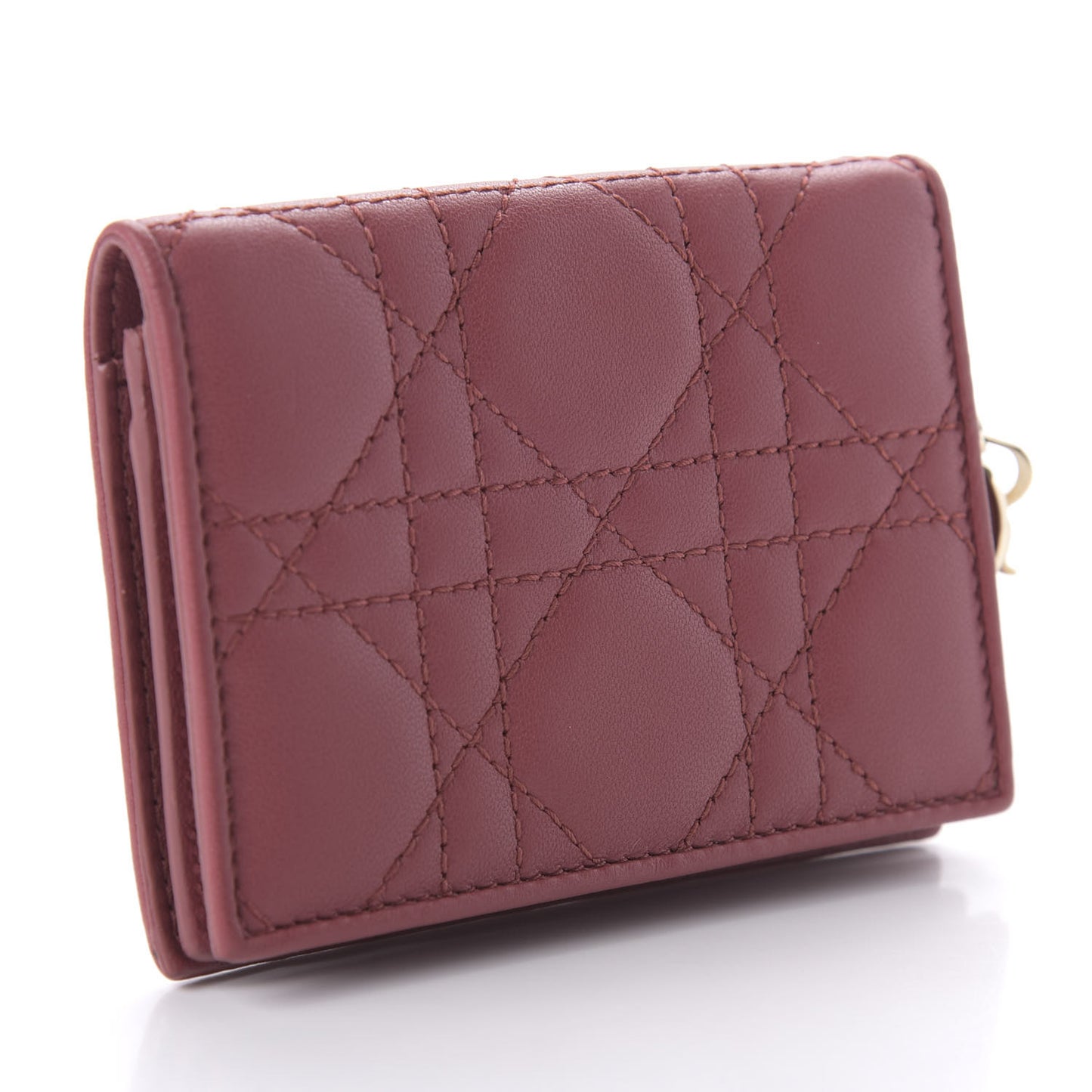 Lambskin Cannage Small Lady Dior Flap Card Holder Burgundy
