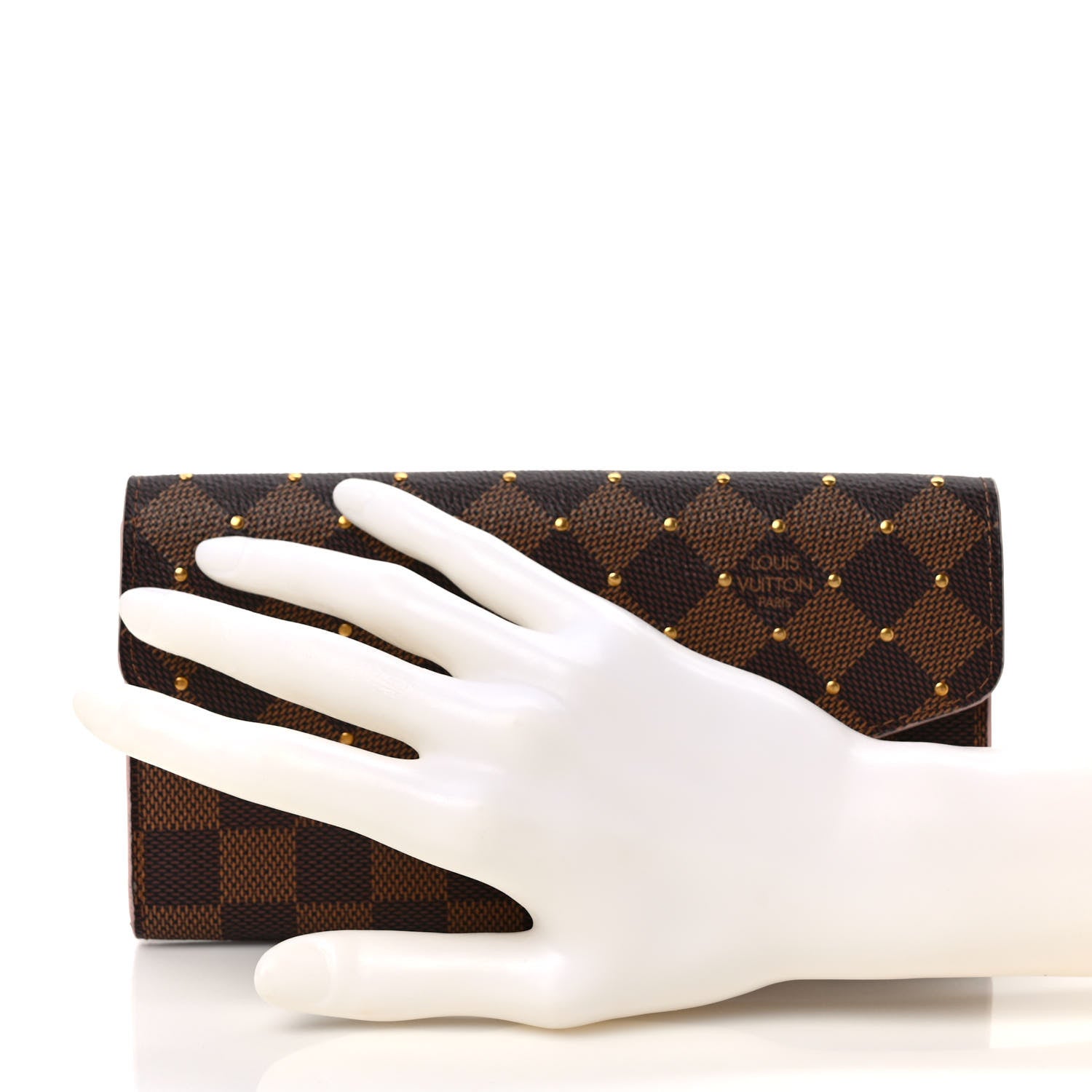 Louis Vuitton Damier Ebene Studded Sarah Wallet NM Rose Ballerine 2 of 6
