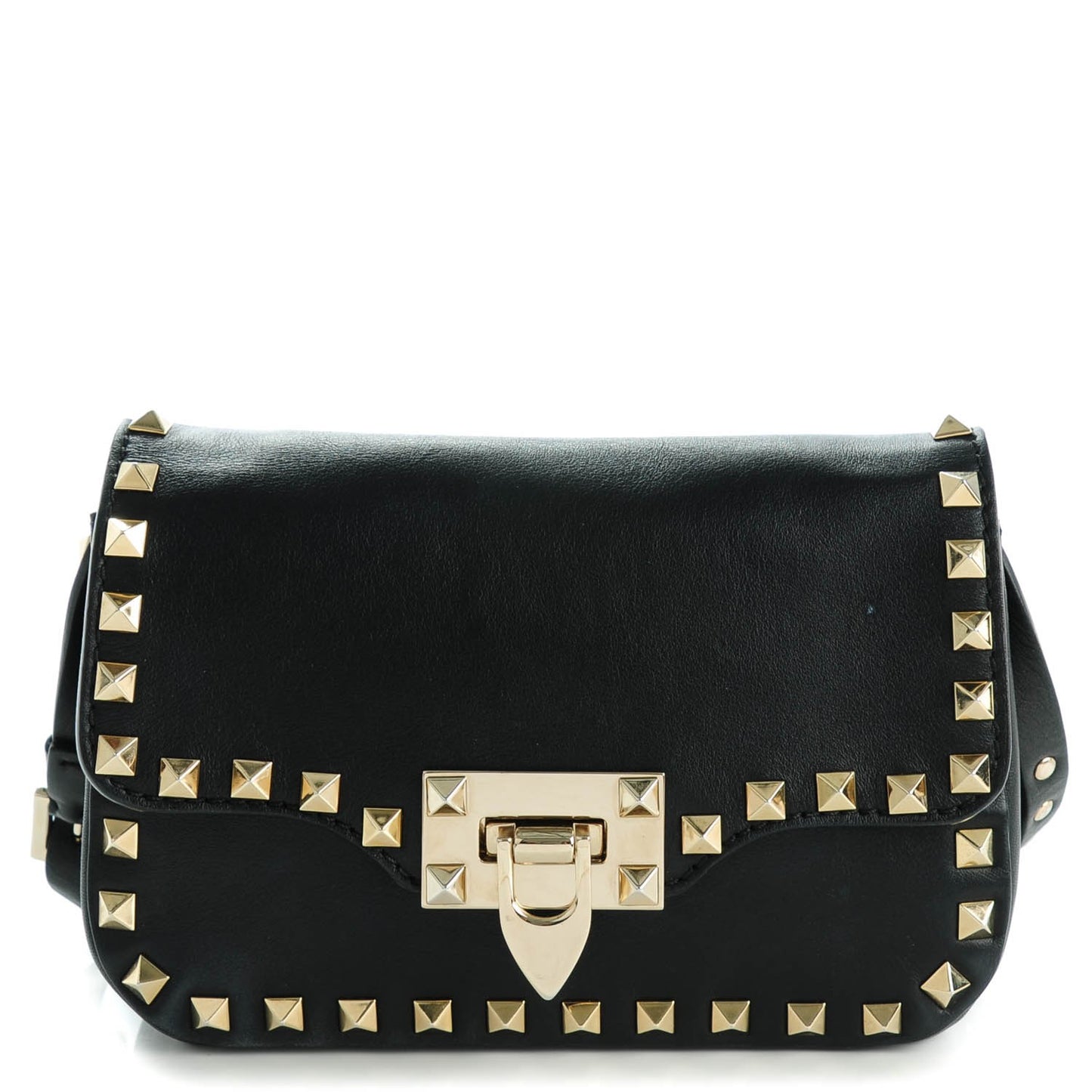 Vitello Mini Rockstud Flap Saddle Crossbody Bag Black