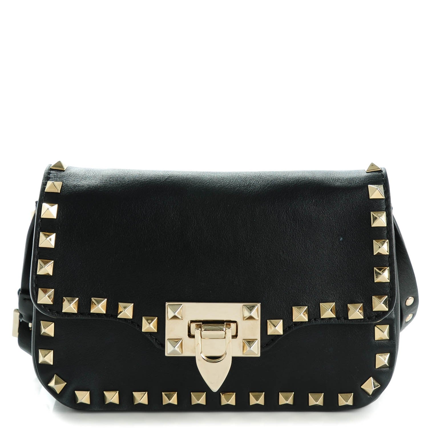 Valentino Garavani Vitello Mini Rockstud Flap Saddle Crossbody Bag Black 1 of 8