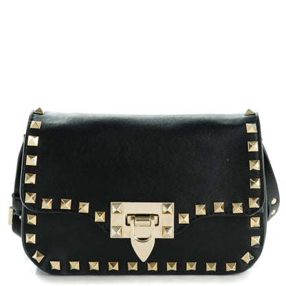 Valentino Garavani Vitello Mini Rockstud Flap Saddle Crossbody Bag Black 1 of 8