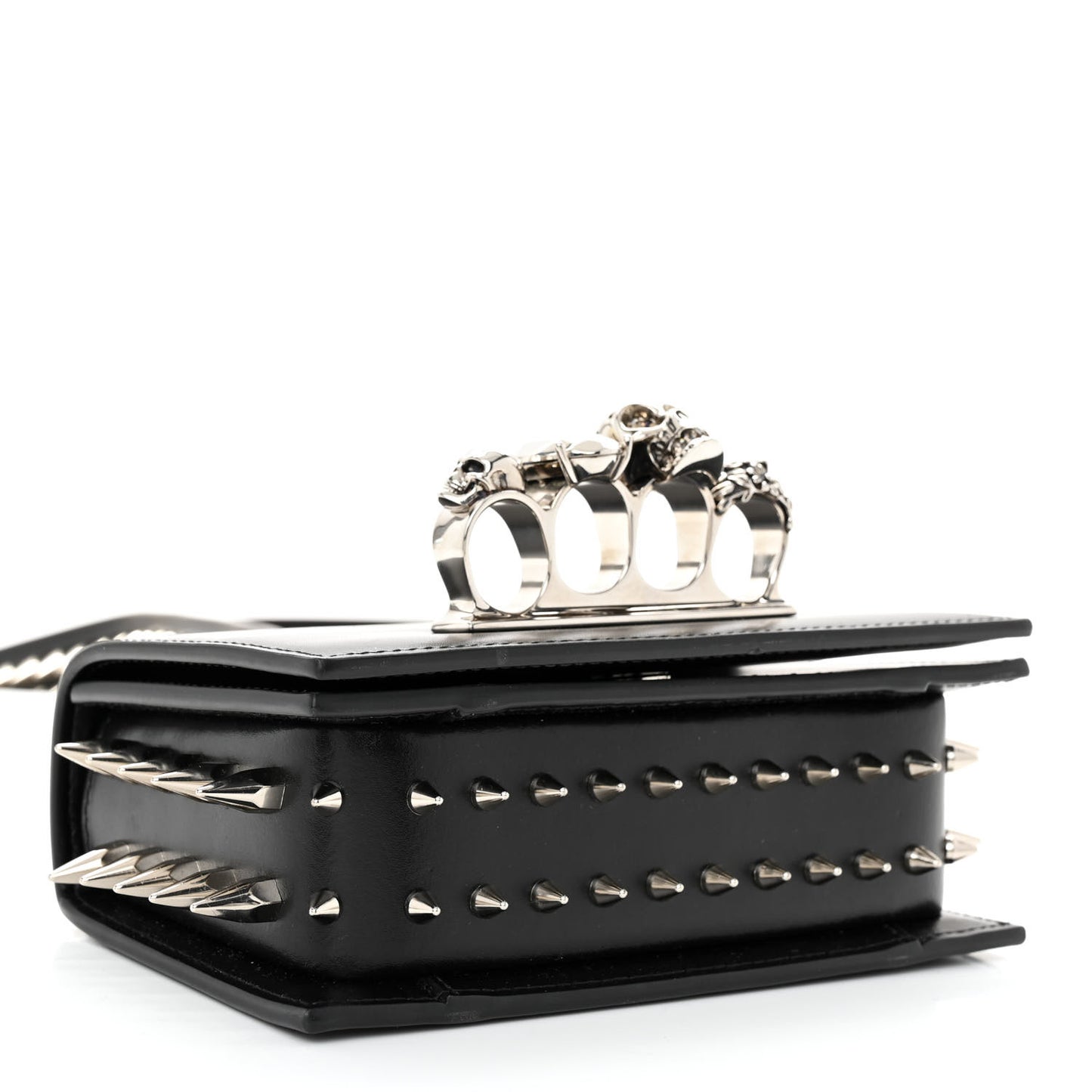 Calfskin Studded Jeweled Mini The Biker Knuckle Satchel Black