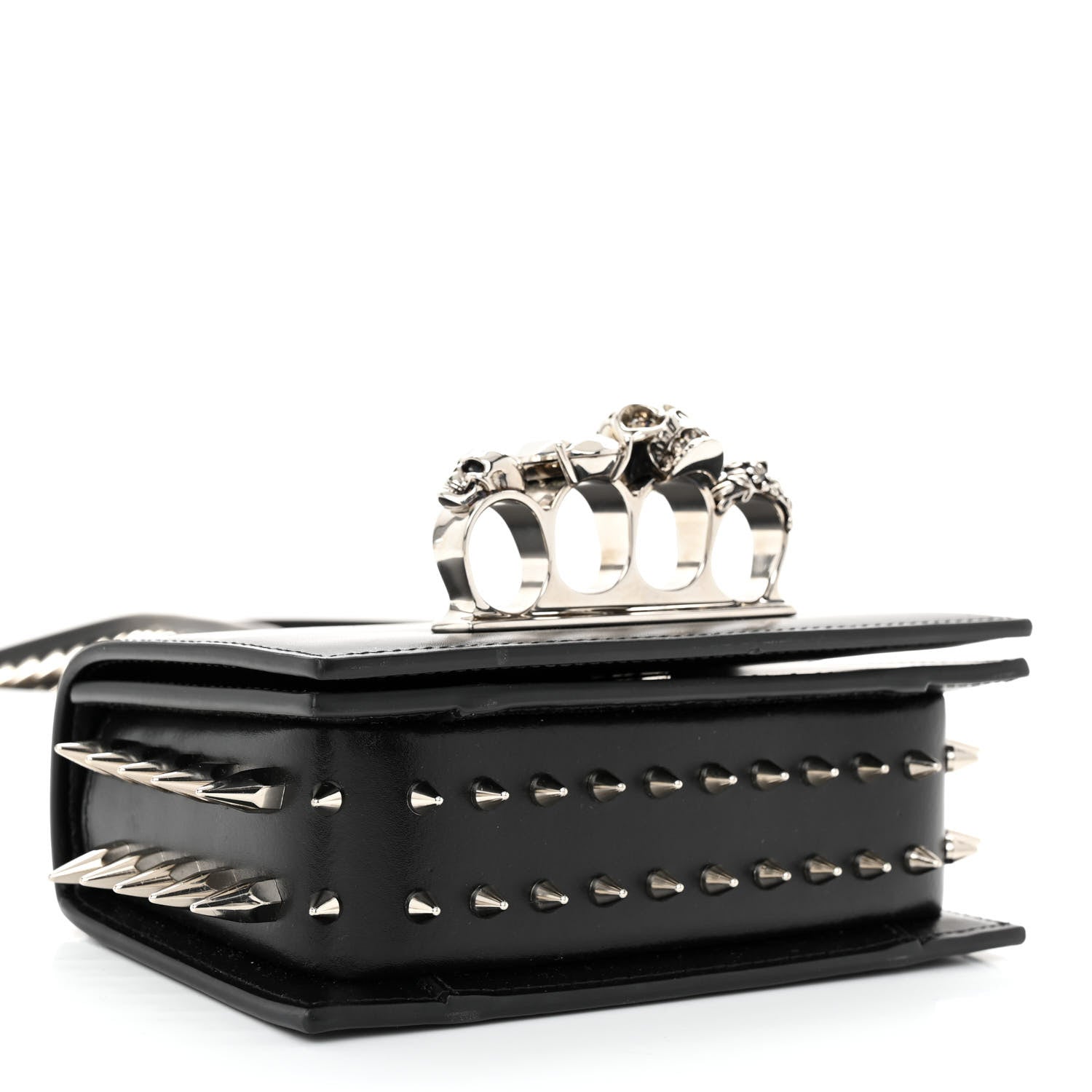 Alexander McQueen Calfskin Studded Jeweled Mini The Biker Knuckle Satchel Black 4 of 10