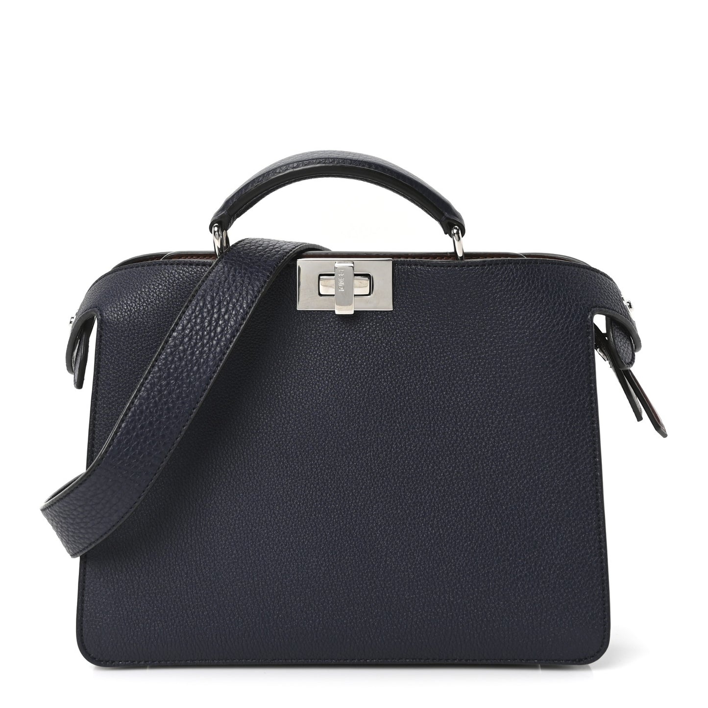 Cuoio Romano Vitello Cover Glazed Fabric Bi-Color FF 1974 Mini Peekaboo I SEE U Satchel Blue Dark Brown Tobacco Moro