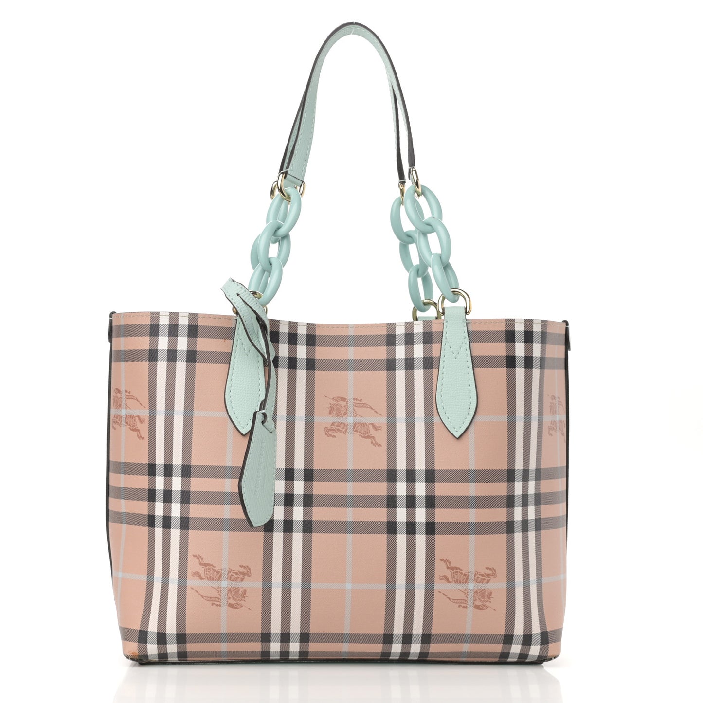Calfskin Haymarket Check Small Reversible Tote Pale Opal