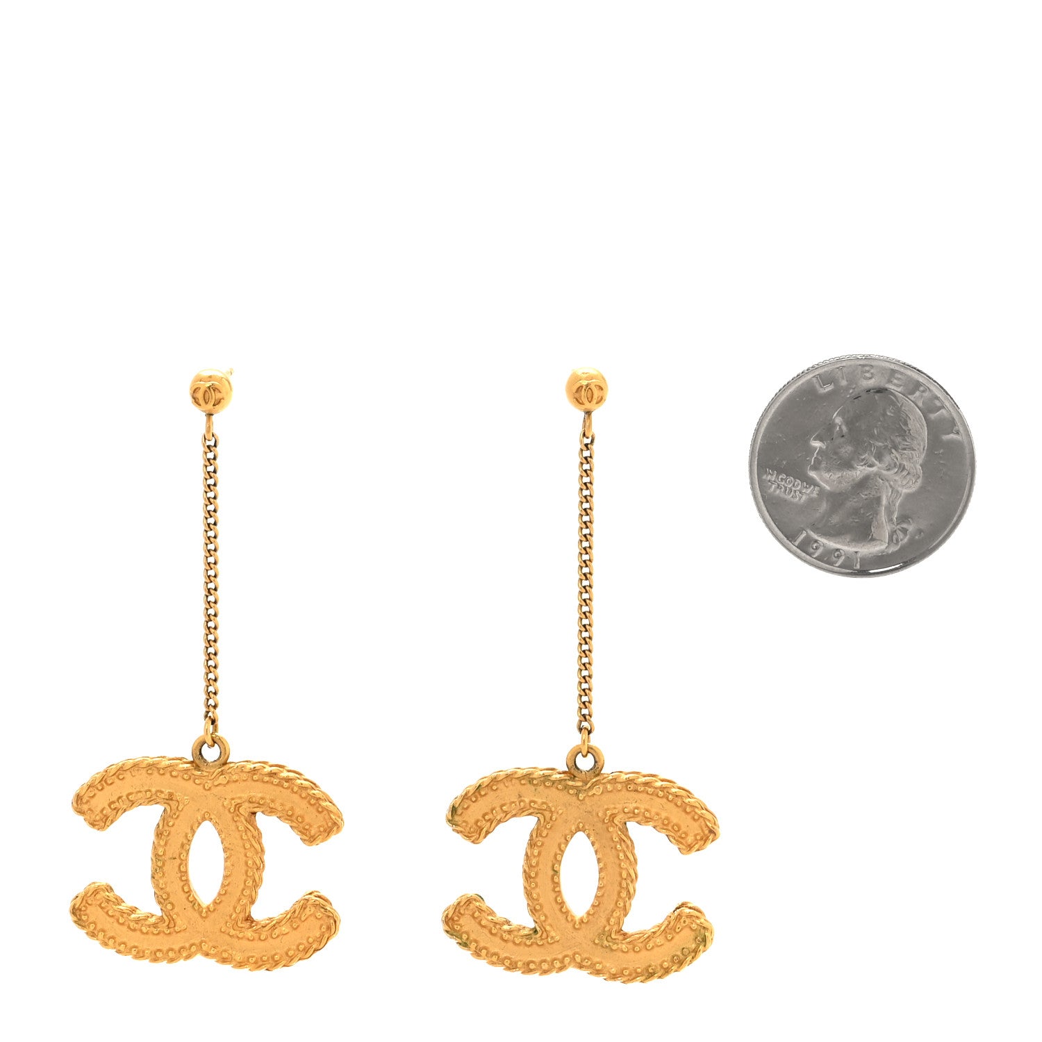 Chanel CC Drop Earrings Matte Gold 2 of 5