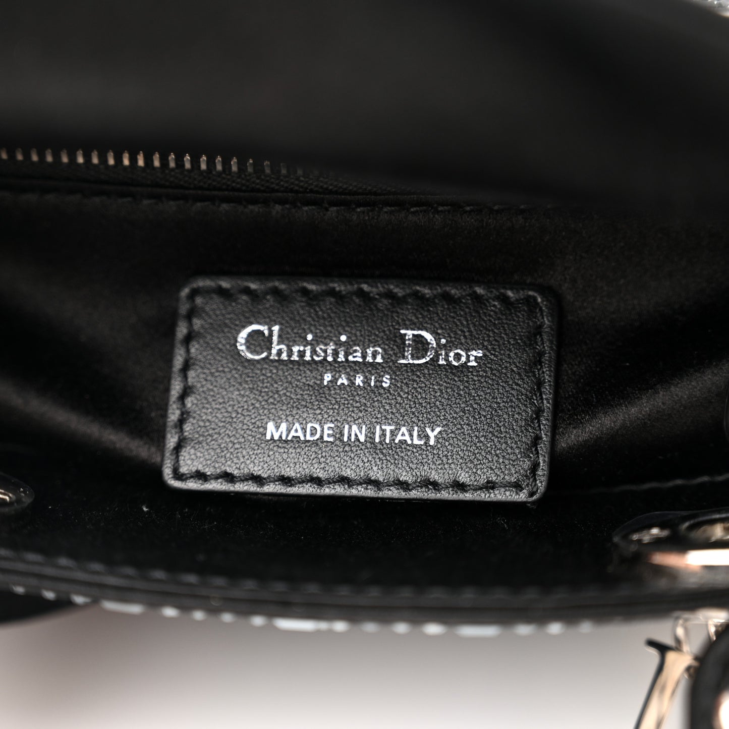 Satin Crystal Cannage Mini Lady Dior Black