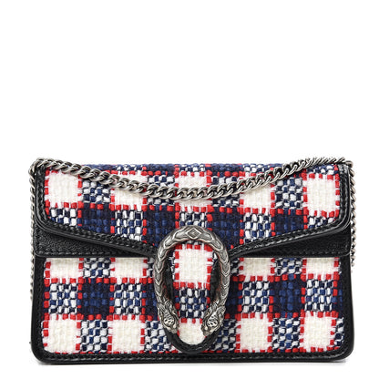 Gucci Vintage Tweed Check Super Mini Dionysus Shoulder Bag White Hibiscus Red Marine 1 of 8