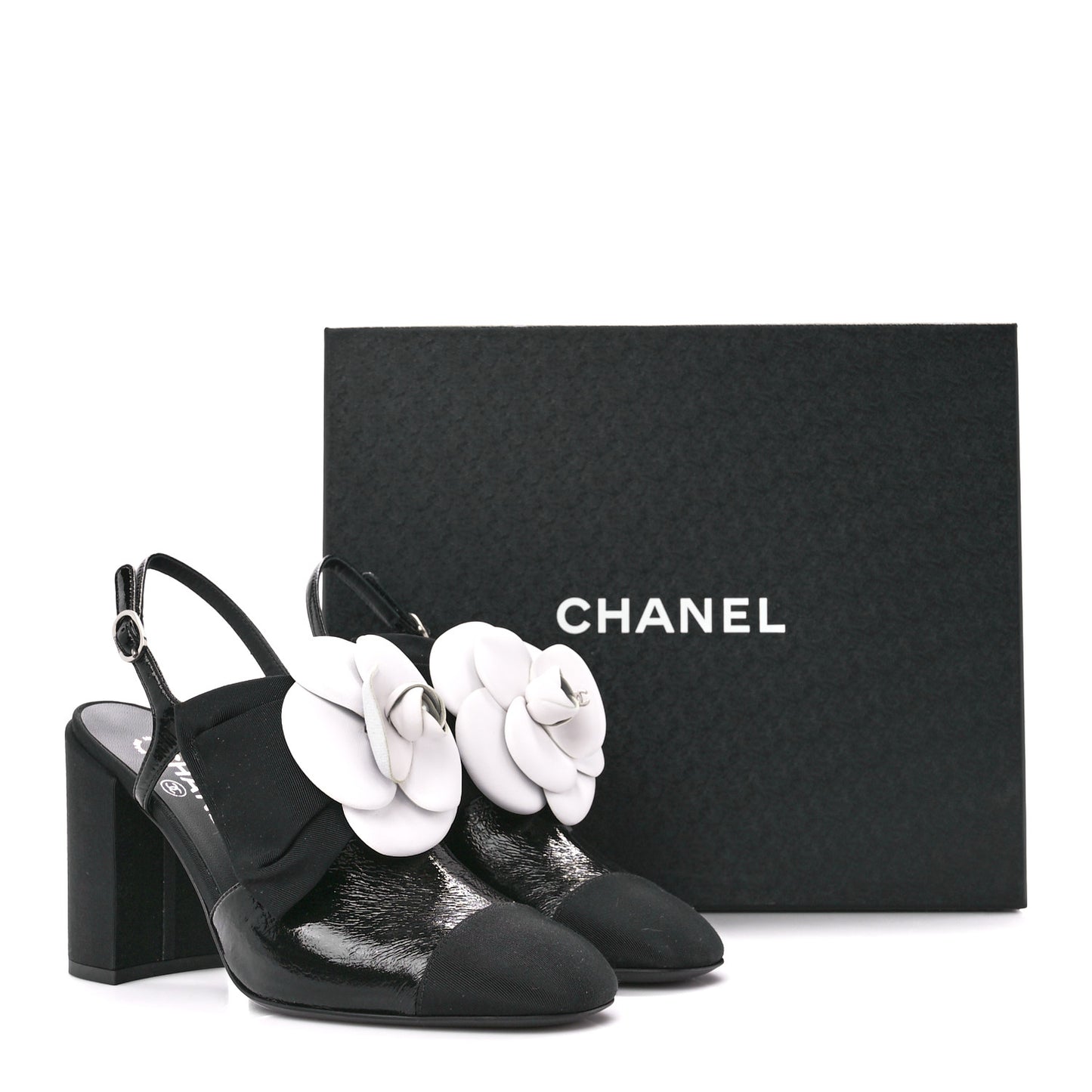 Crumpled Shiny Fabric Grosgrain Cap Toe Camellia Bow Slingback Pumps 37 Black