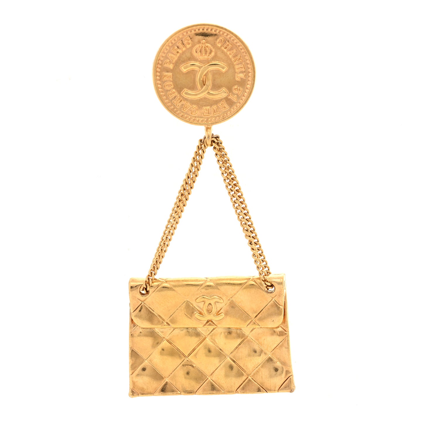 Metal CC Flap Bag Brooch Gold