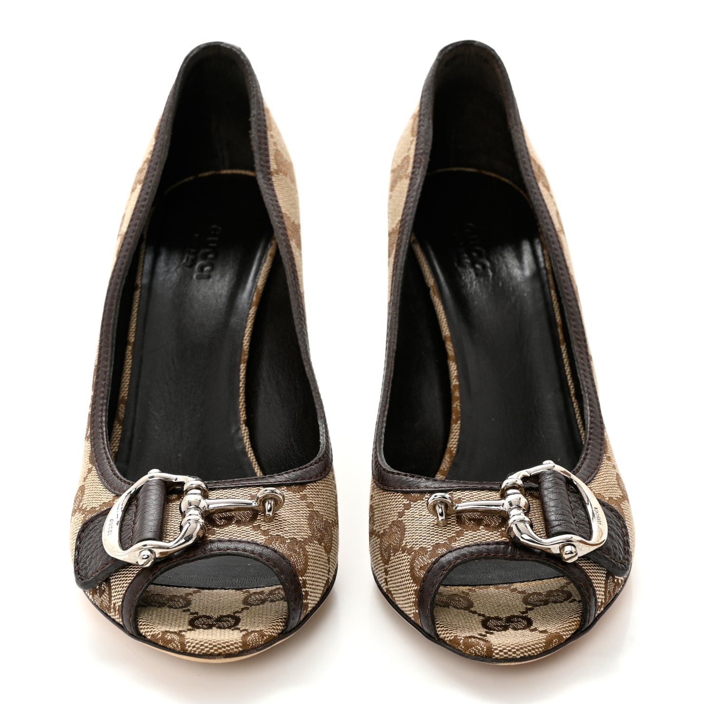 Monogram Horsebit Horsebit Open Toe Pumps 39 Brown