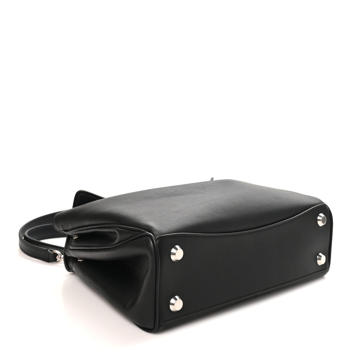 Natural Smooth Calfskin Small Rodeo Top Handle Handbag Black