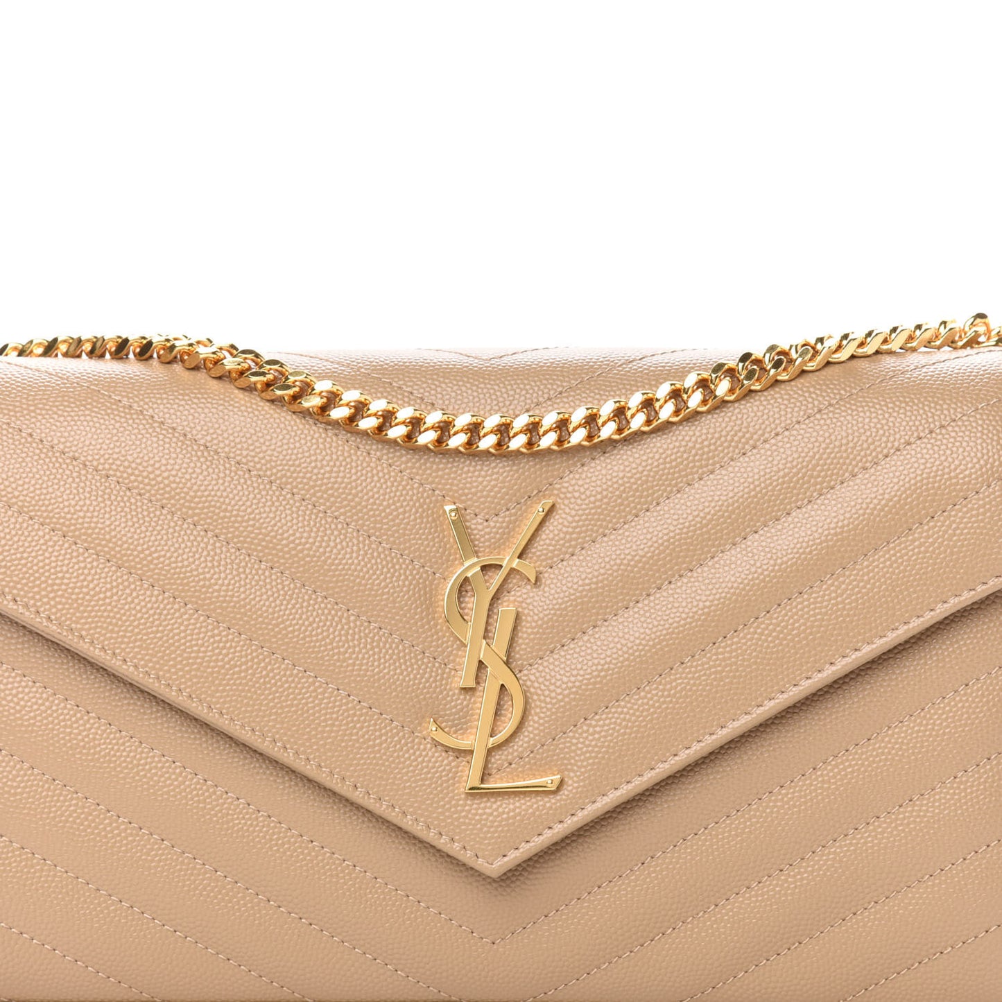 Grain De Poudre Matelasse Chevron Monogram Chain Wallet Deep Beige