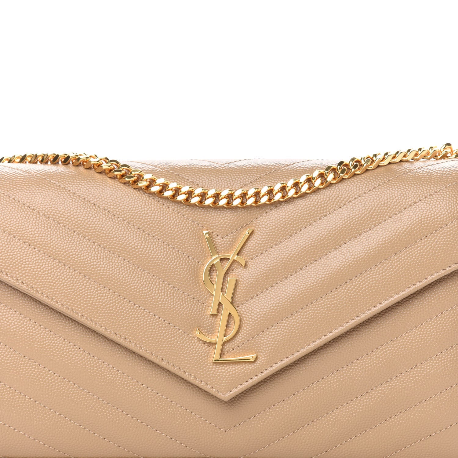 Saint Laurent Grain De Poudre Matelasse Chevron Monogram Chain Wallet Deep Beige 9 of 10