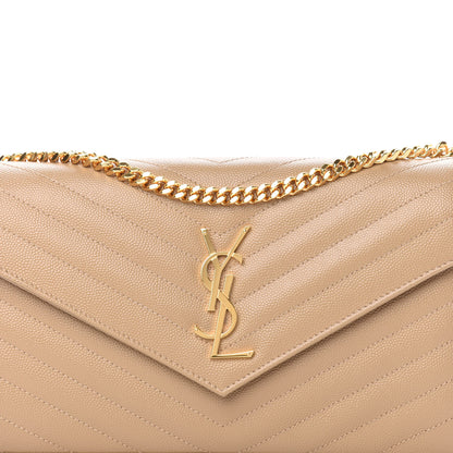 Saint Laurent Grain De Poudre Matelasse Chevron Monogram Chain Wallet Deep Beige 9 of 10