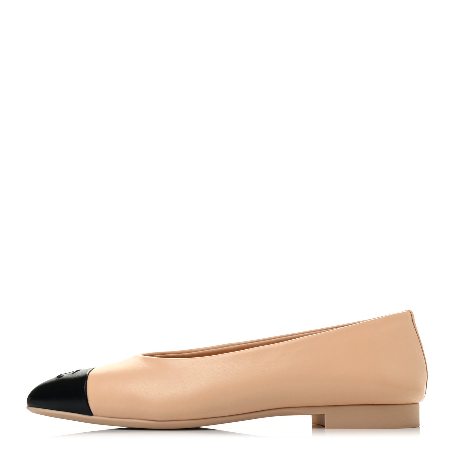 Lambskin Cap Toe CC Flats 37.5 Beige Black