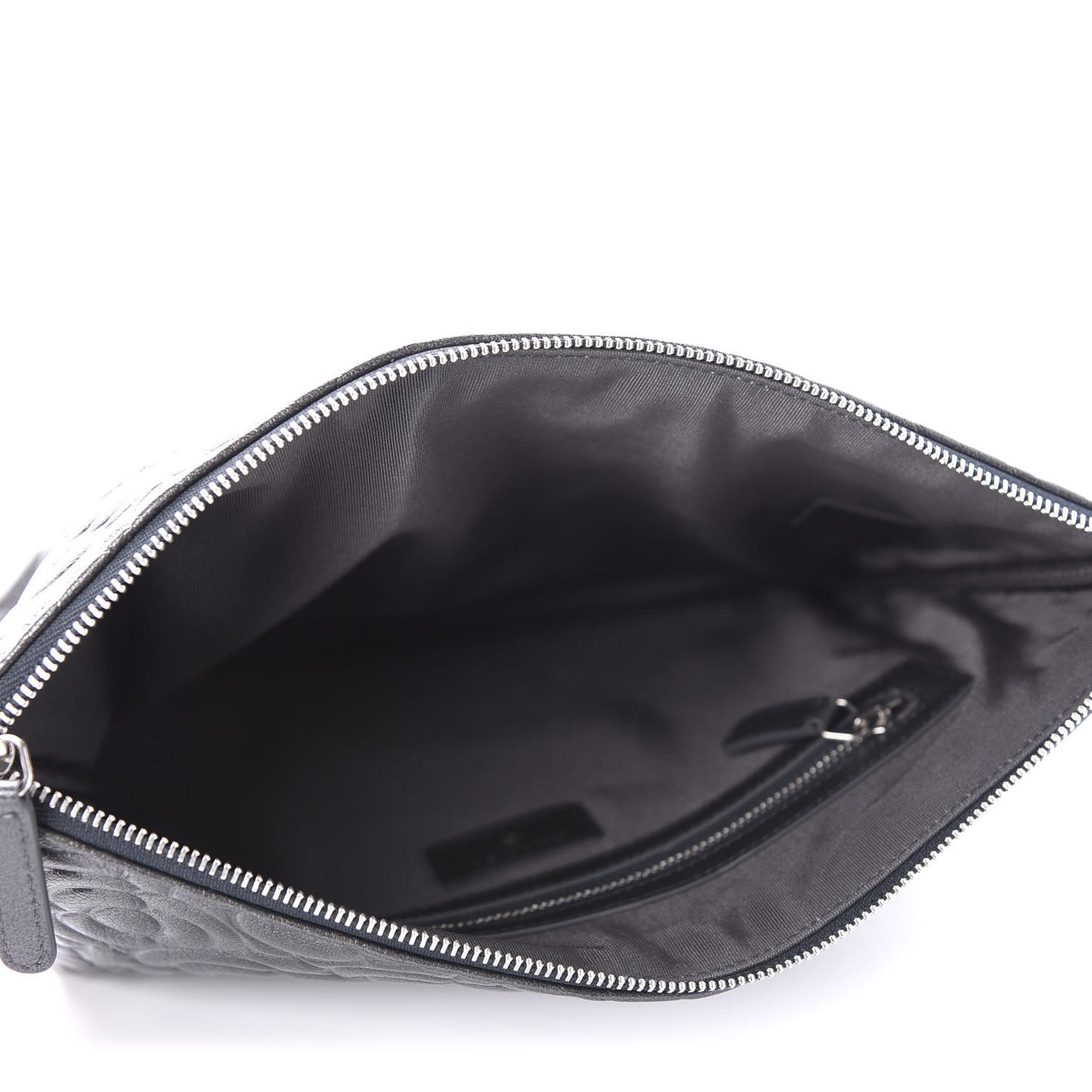 Goatskin Camellia Embossed Medium Cosmetic Case Dark Grey