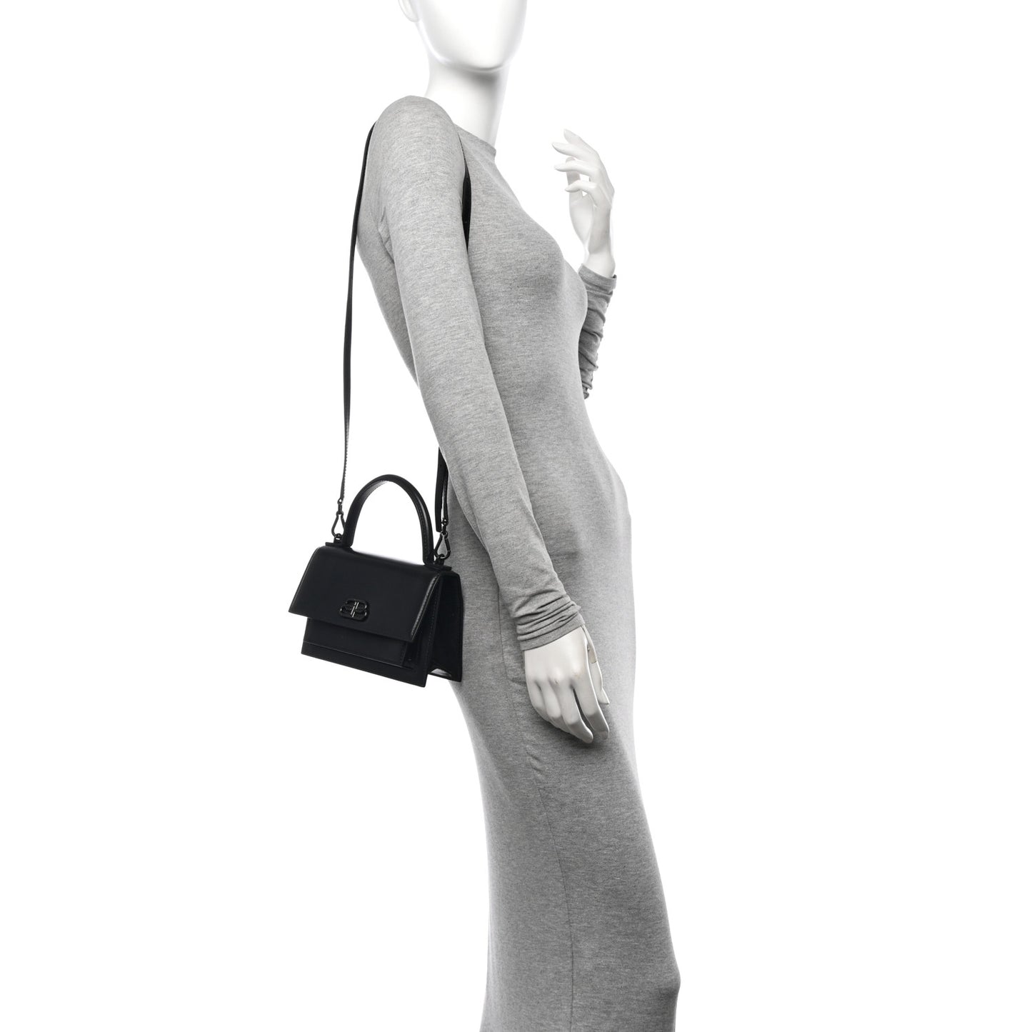 Box Calfskin Monochrome XS Sharp Top Handle Bag Black