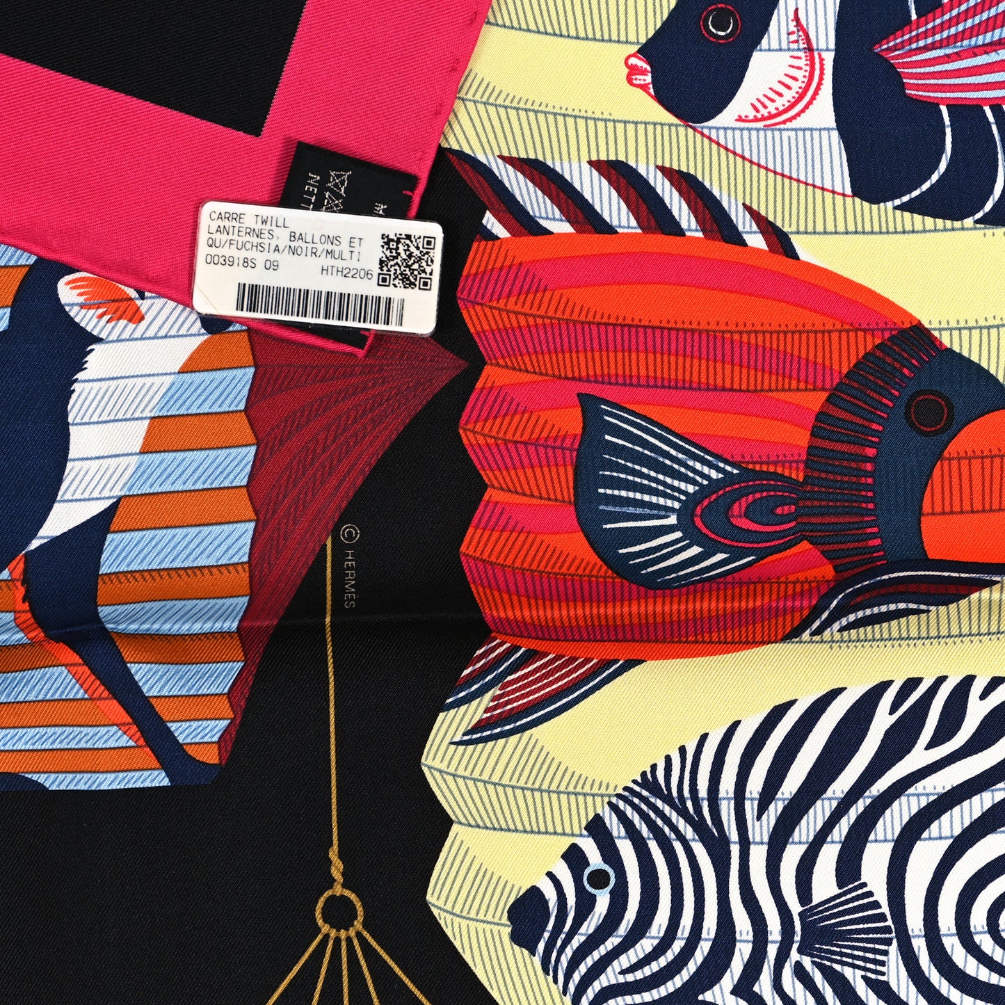 Silk Lanternes Ballons et Cocardes Scarf 90 Fuchsia Black Multicolor