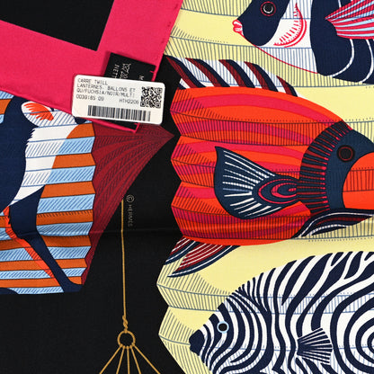 Hermes Silk Lanternes Ballons et Cocardes Scarf 90 Fuchsia Black Multicolor 3 of 4