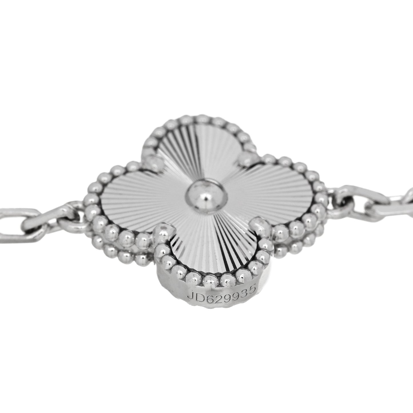 18K White Gold 5 Motifs Guilloche Vintage Alhambra Bracelet