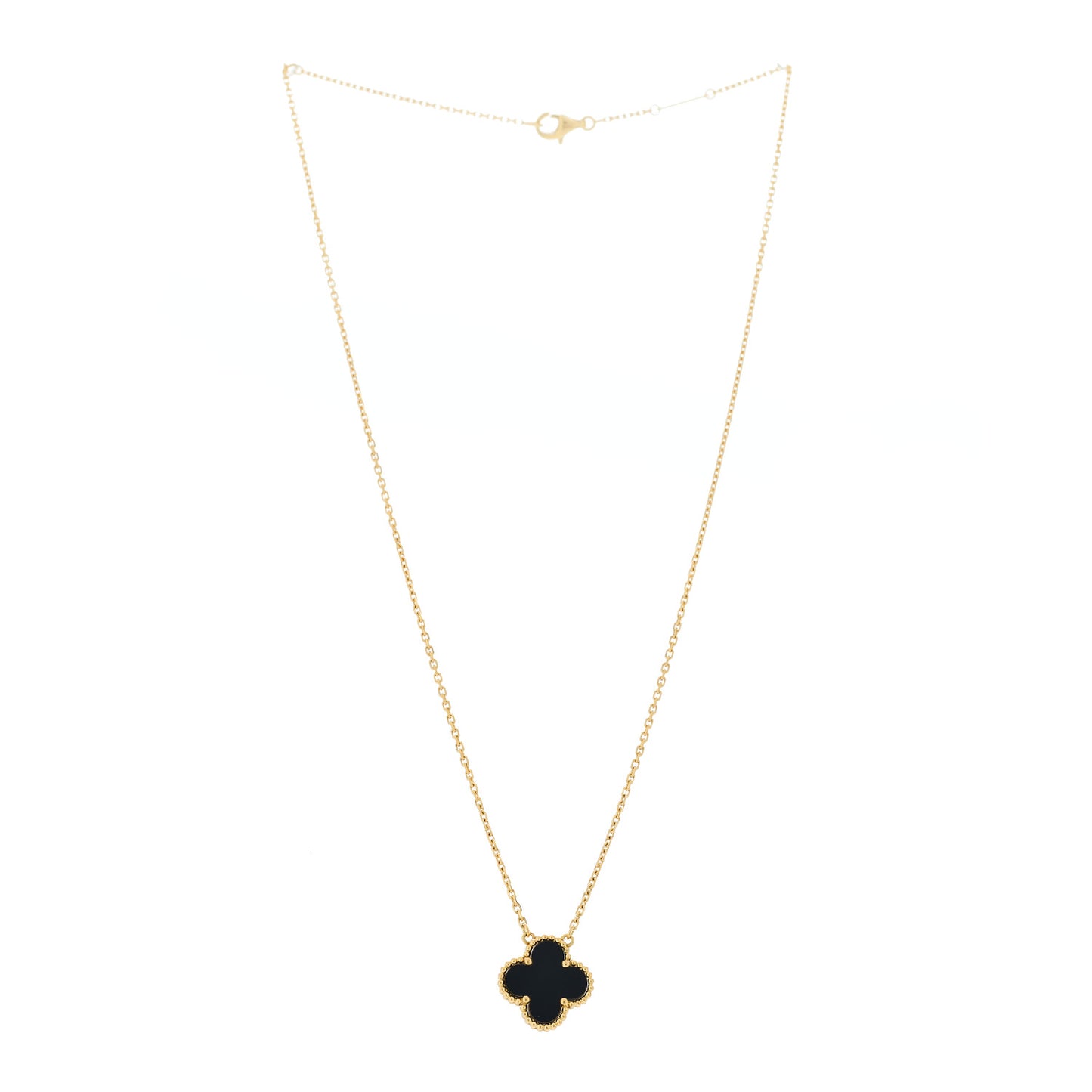18K Yellow Gold Black Onyx Vintage Alhambra Pendant Necklace