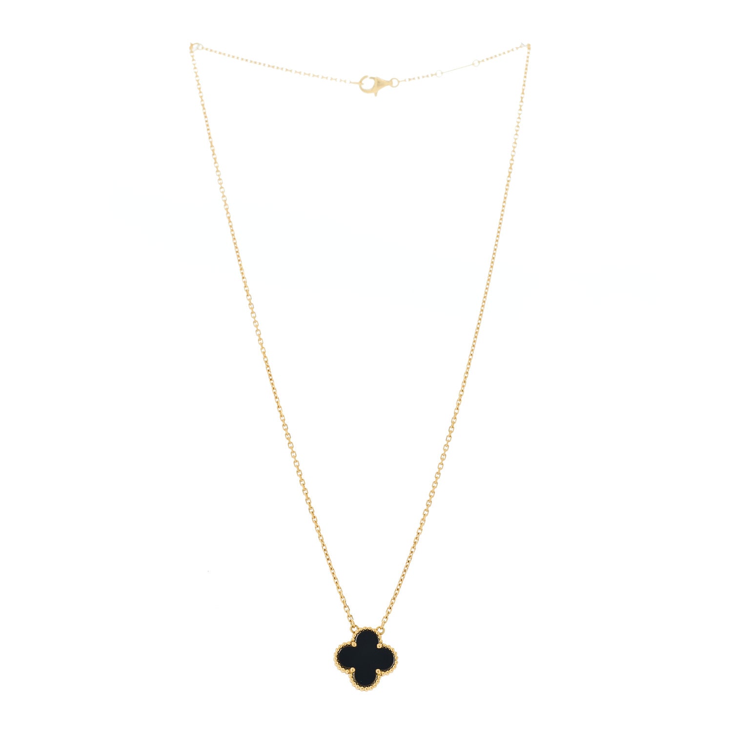 Van Cleef & Arpels 18K Yellow Gold Black Onyx Vintage Alhambra Pendant Necklace 3 of 5