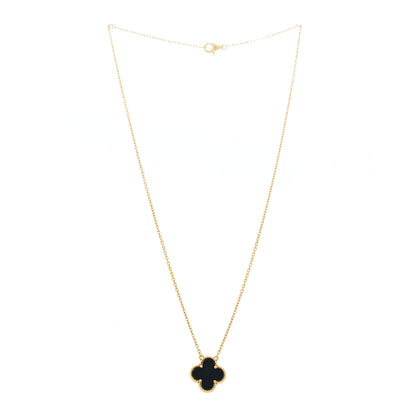 Van Cleef & Arpels 18K Yellow Gold Black Onyx Vintage Alhambra Pendant Necklace 3 of 5