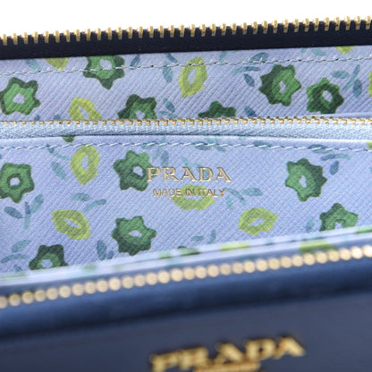 Prada Saffiano Metal Zip Around Wallet Cobalto 8 of 9