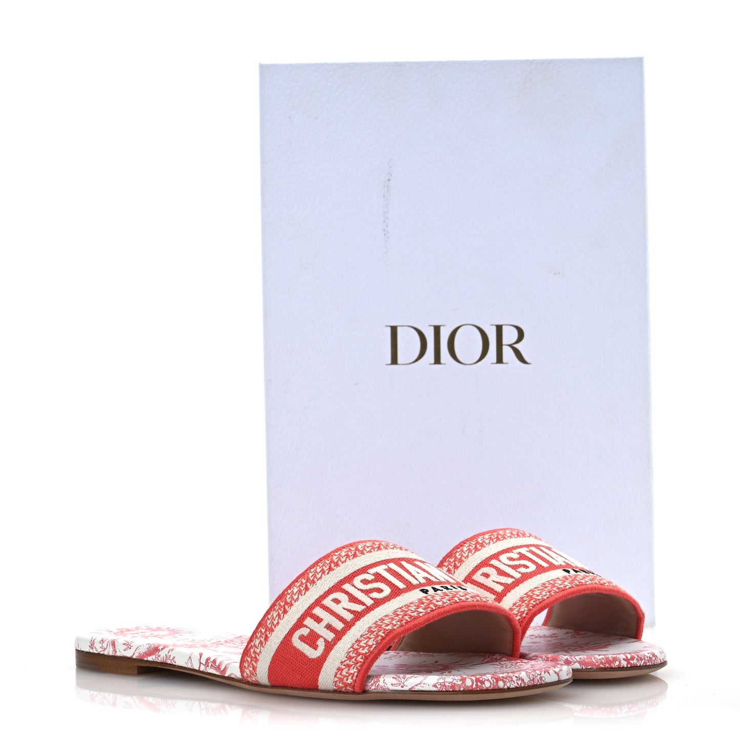 Canvas Soleil Embroidered Dway Flat Slide Sandals 41 Coral