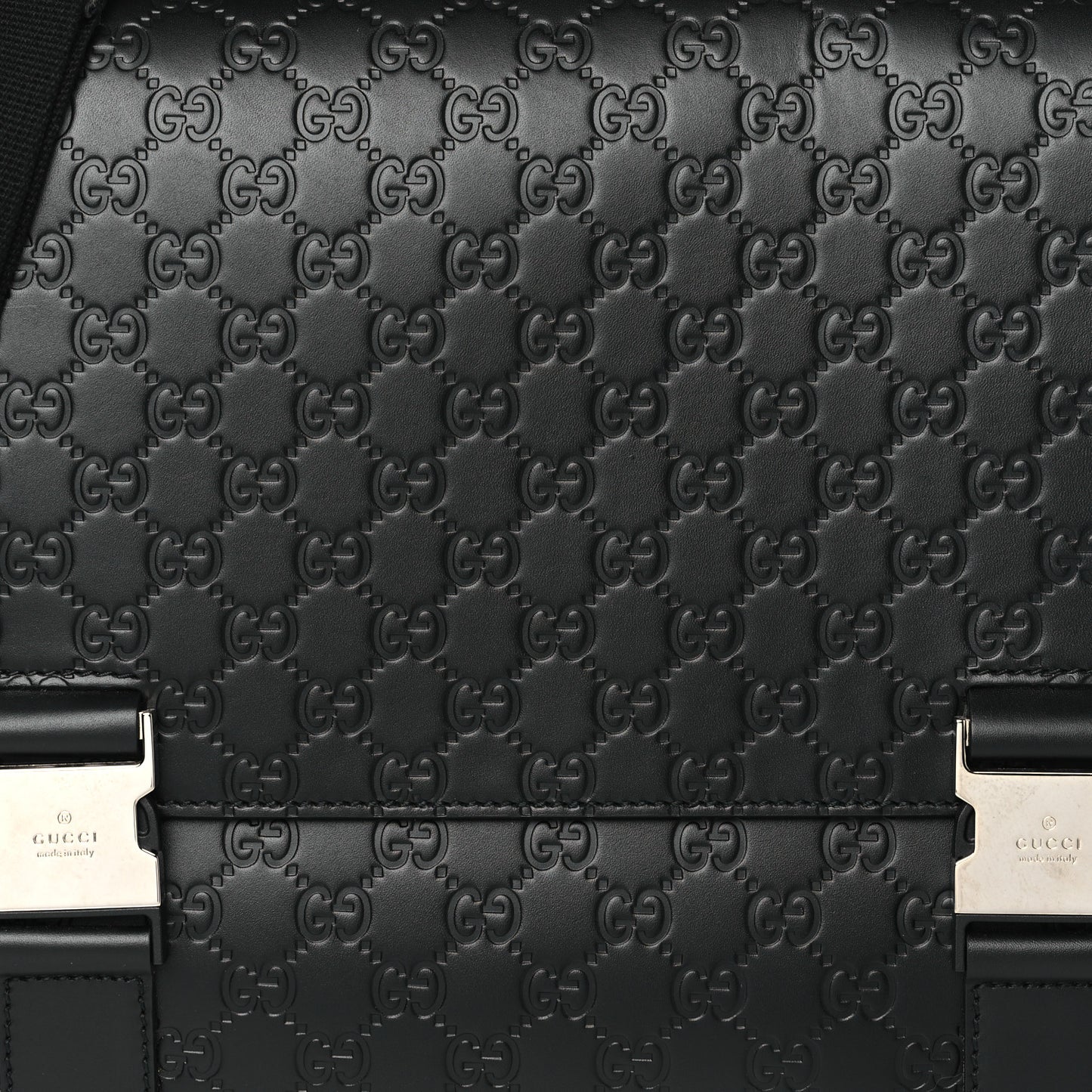 Guccissima Signature Medium Double Buckle Flap Messenger Bag Black