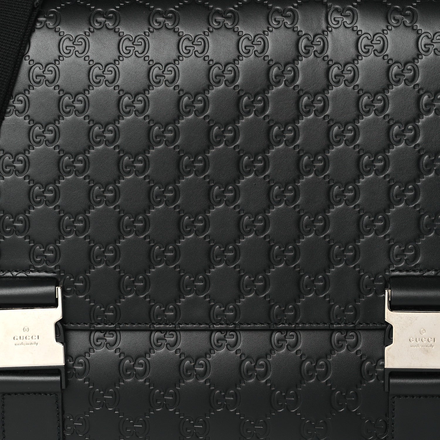 Gucci Guccissima Signature Medium Double Buckle Flap Messenger Bag Black 8 of 11