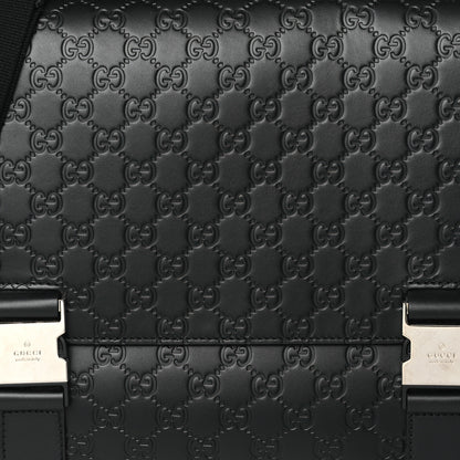 Gucci Guccissima Signature Medium Double Buckle Flap Messenger Bag Black 8 of 11