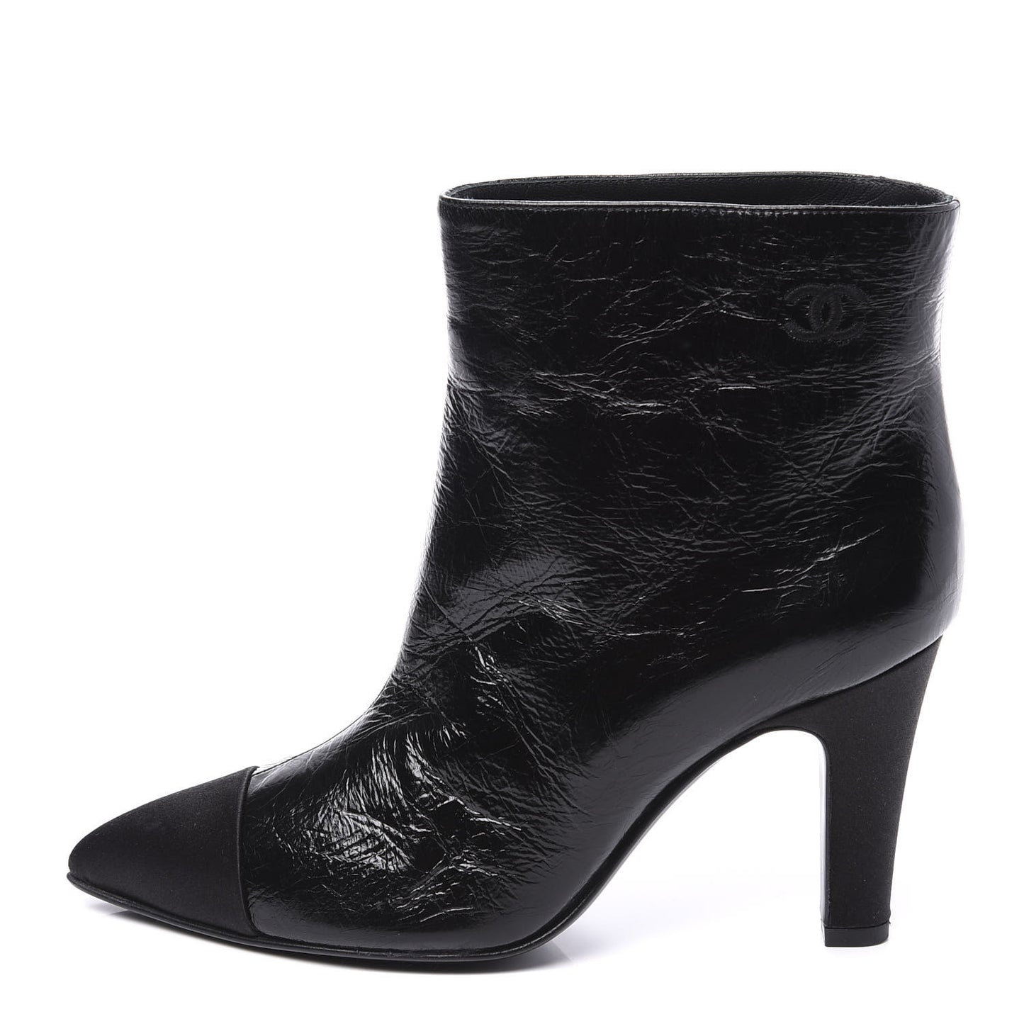 Crumpled Calfskin Satin Cap Toe Short Ankle Boots 36 Black