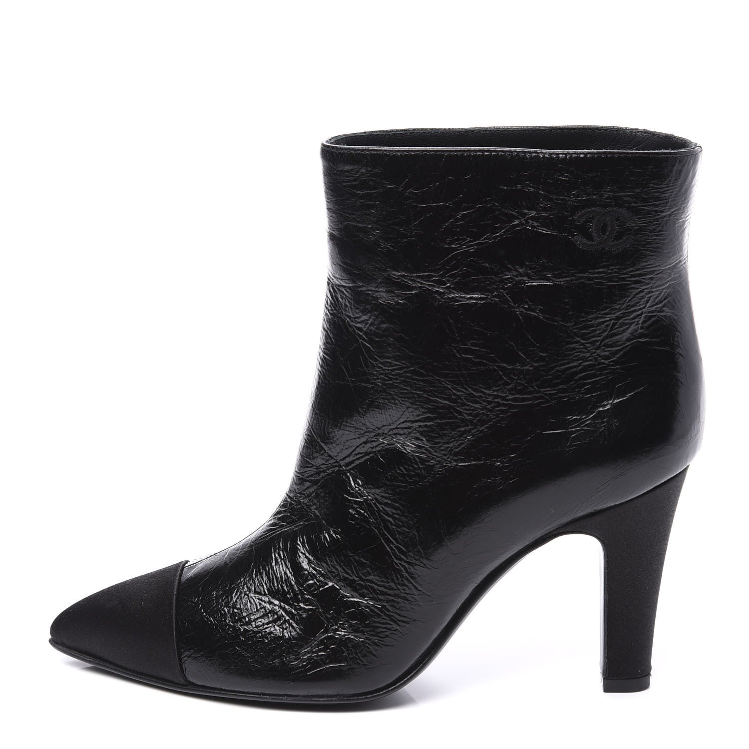 Chanel Crumpled Calfskin Satin Cap Toe Short Ankle Boots 36 Black 1 of 11