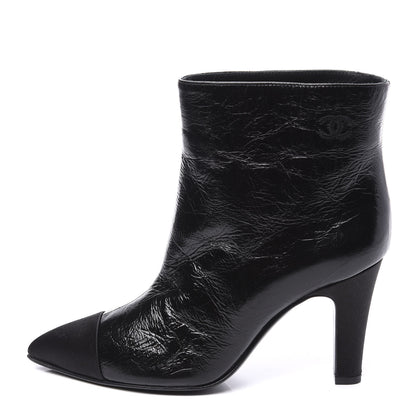 Chanel Crumpled Calfskin Satin Cap Toe Short Ankle Boots 36 Black 1 of 11