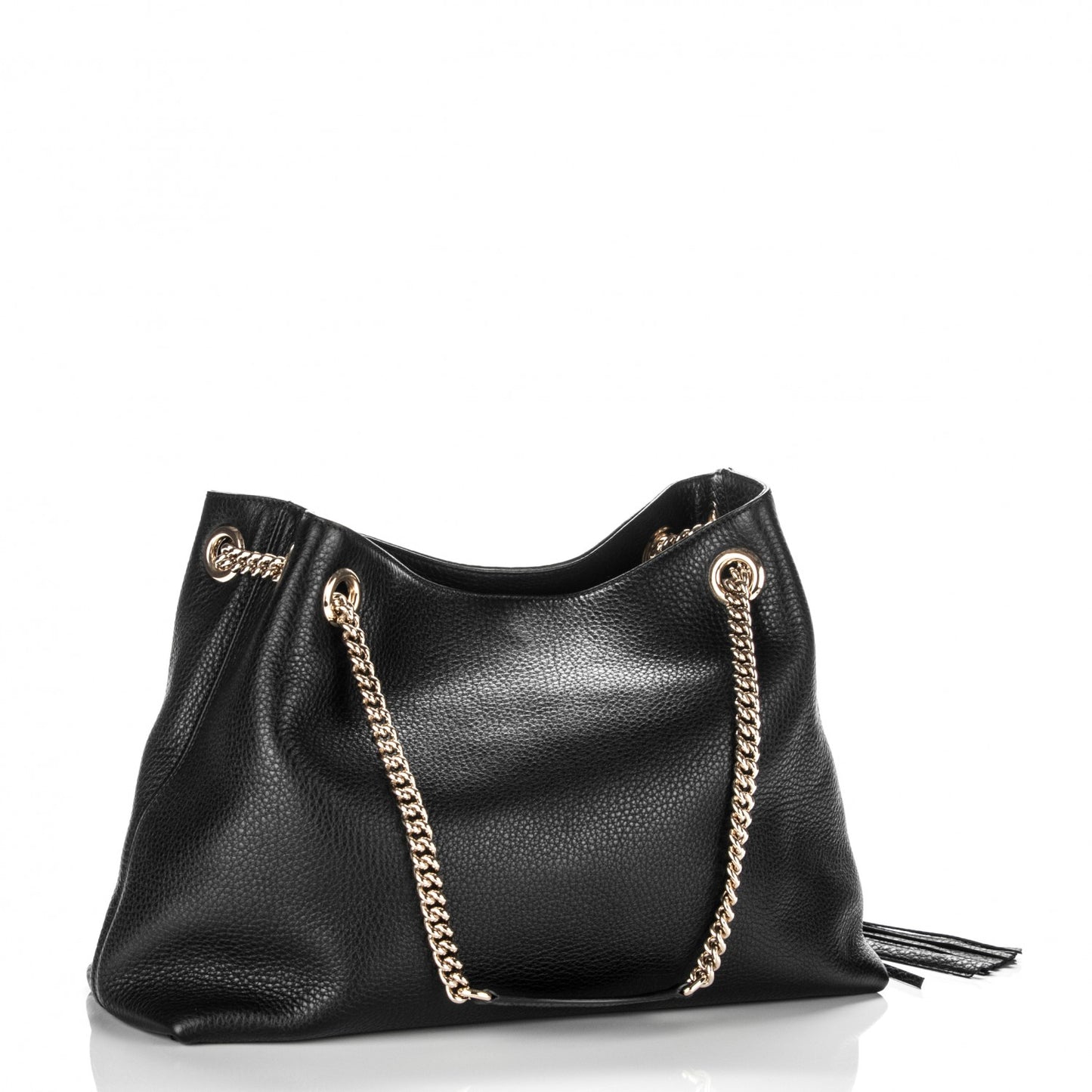 Pebbled Calfskin Medium Soho Chain Shoulder Bag Black