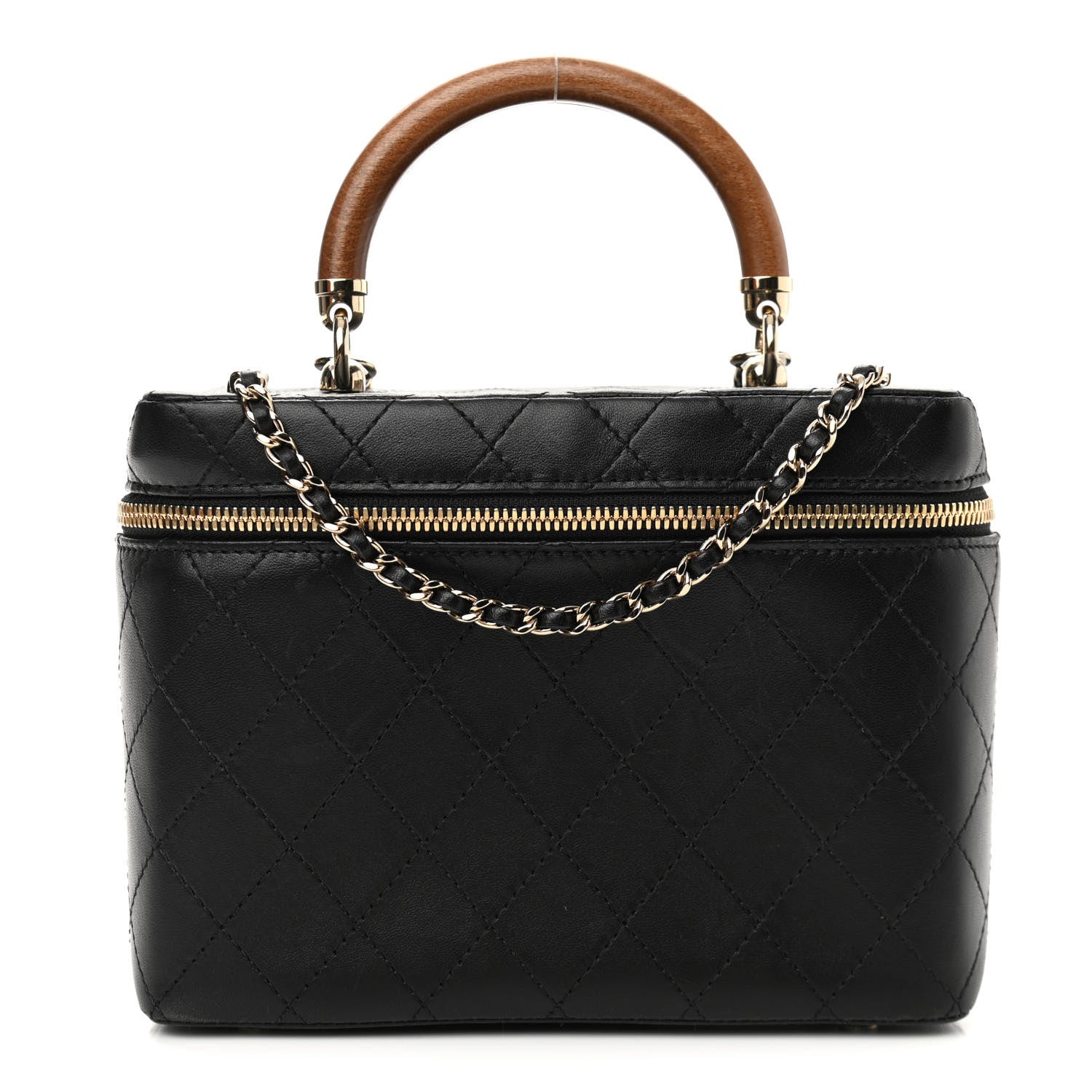 Chanel Lambskin Flat Quilted Knock On Wood Large Vanity Case Black 1 of 12