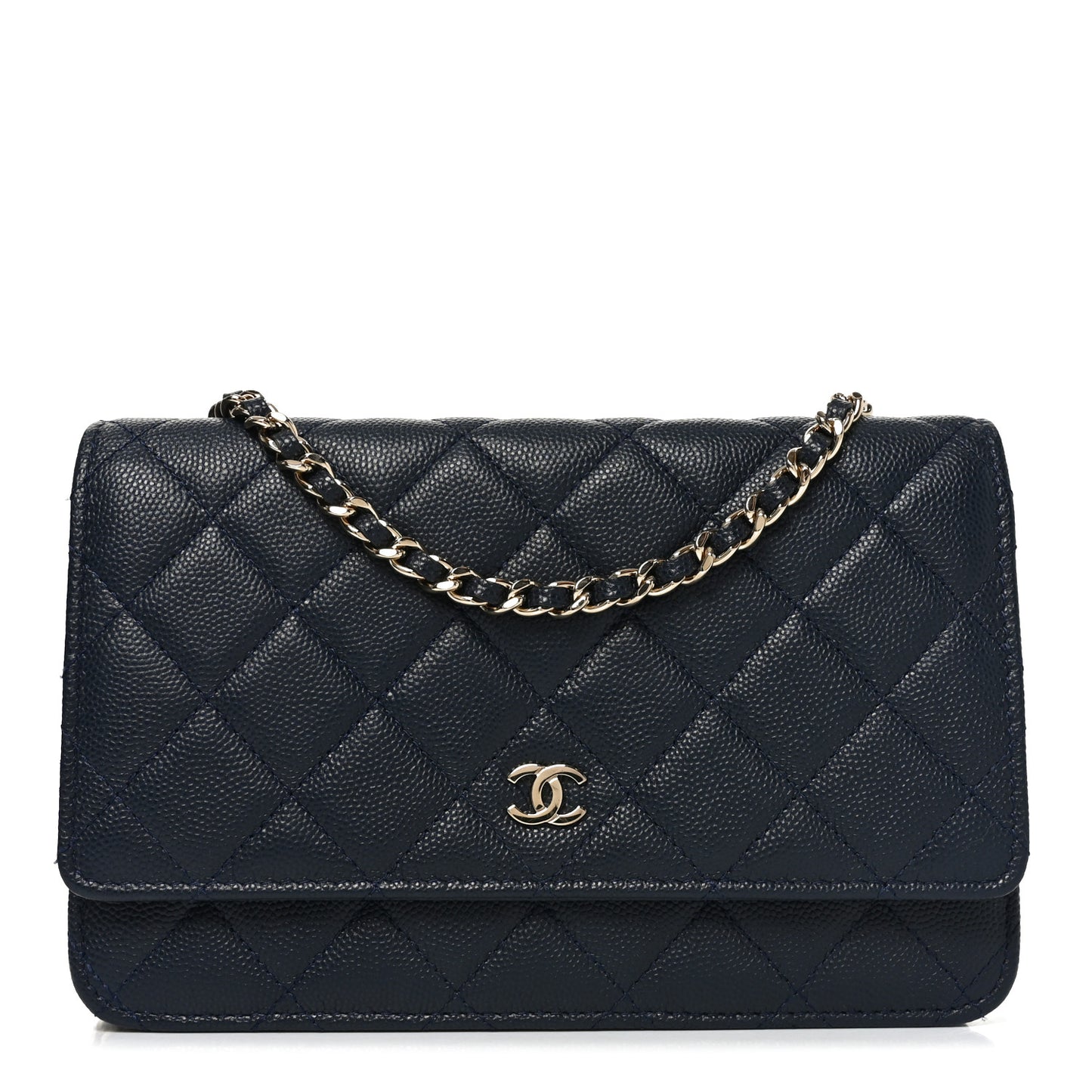 Caviar Quilted Wallet on Chain WOC Navy Blue